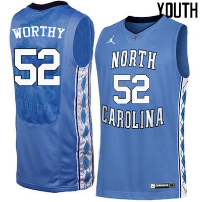 Youth North Carolina Tar Heels #52 James Worthy College Basketball Jerseys Sale-Blue